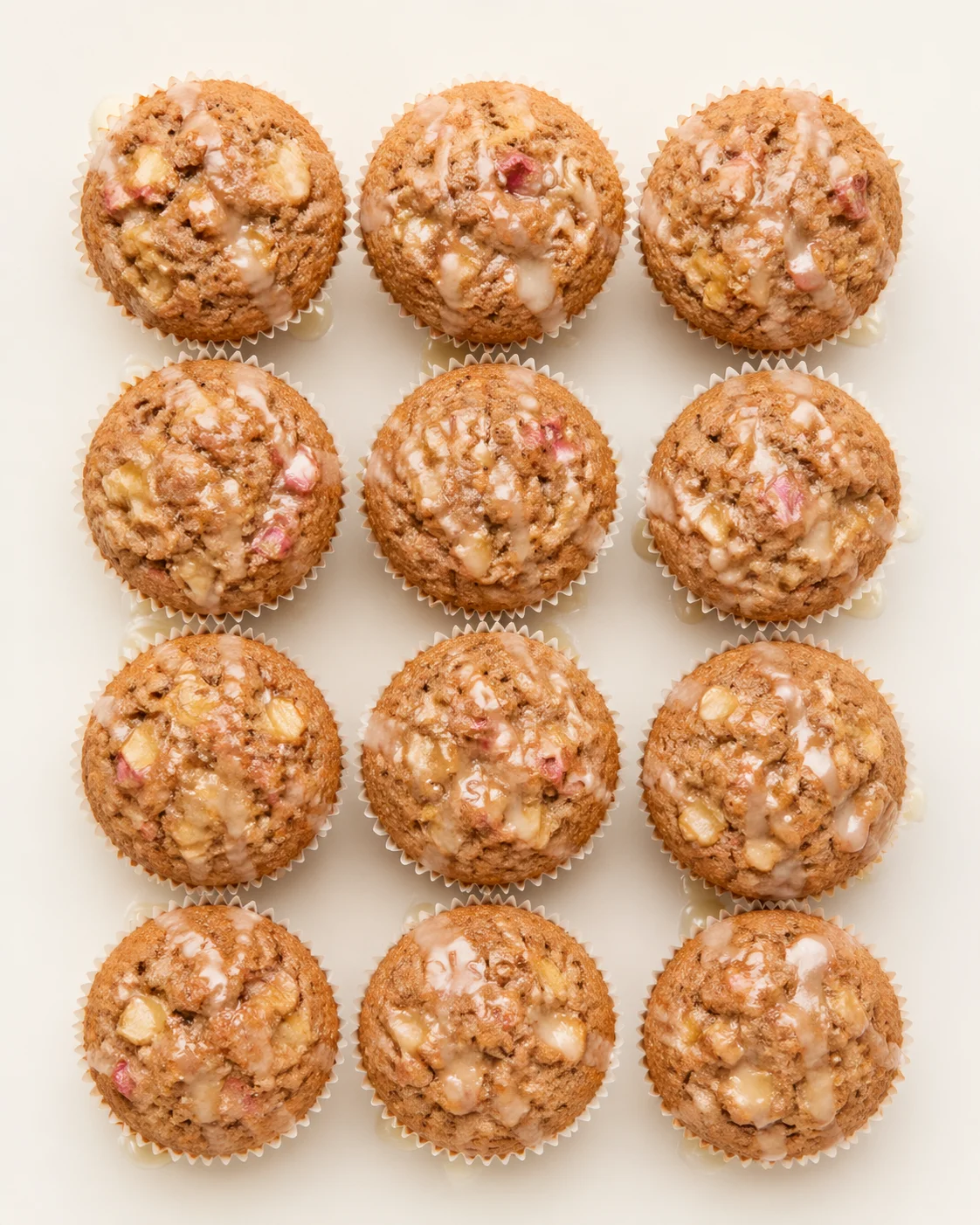 Straight-down overhead view of Whole Wheat Rhubarb Applesauce Muffins