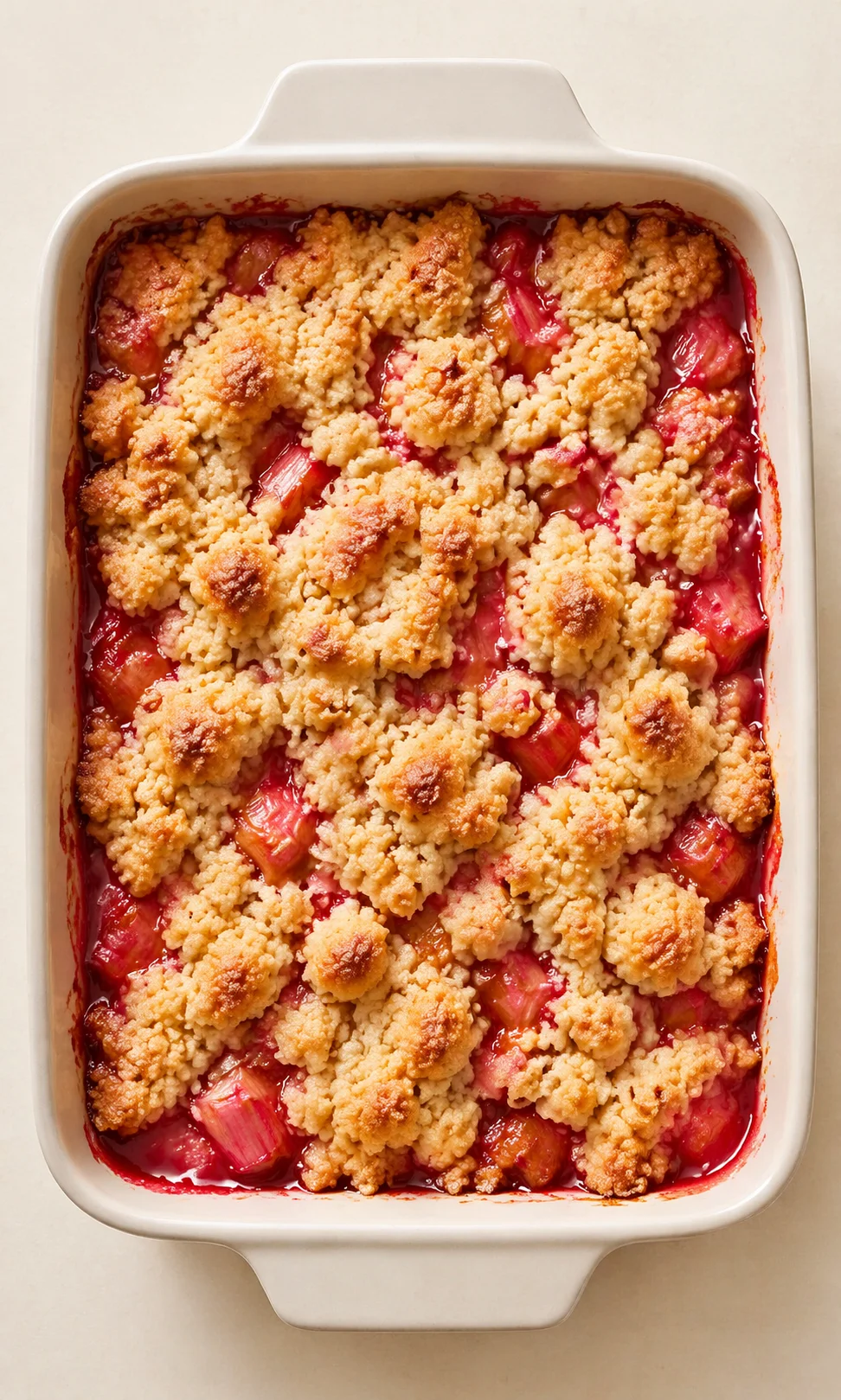 Straight-down overhead view of Easy Rhubarb Dump Cake Recipe