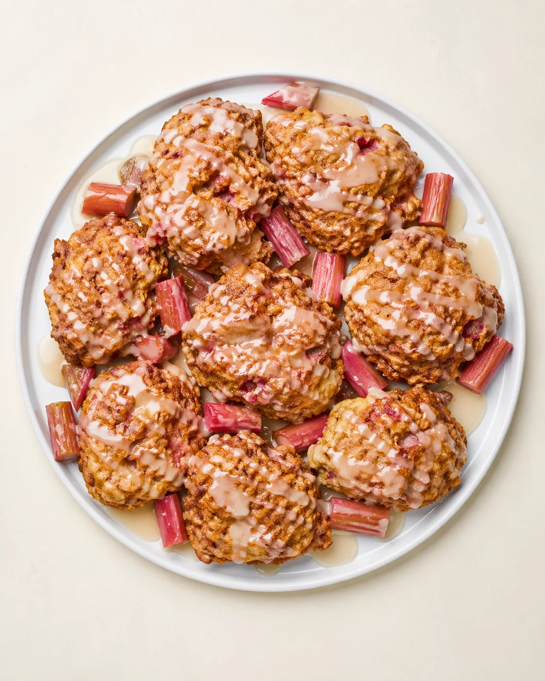 Straight-down overhead view of Baked Rhubarb Fritters