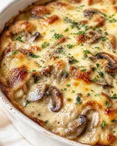 Final plated Creamy Mushroom Mozzarella Bake: The Ultimate Comfort Dish served as a hero shot