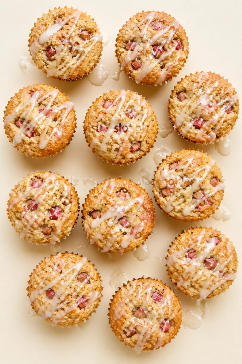 Straight-down overhead view of Rhubarb Greek Yogurt Muffins: Bake Perfectly Soft Treats!