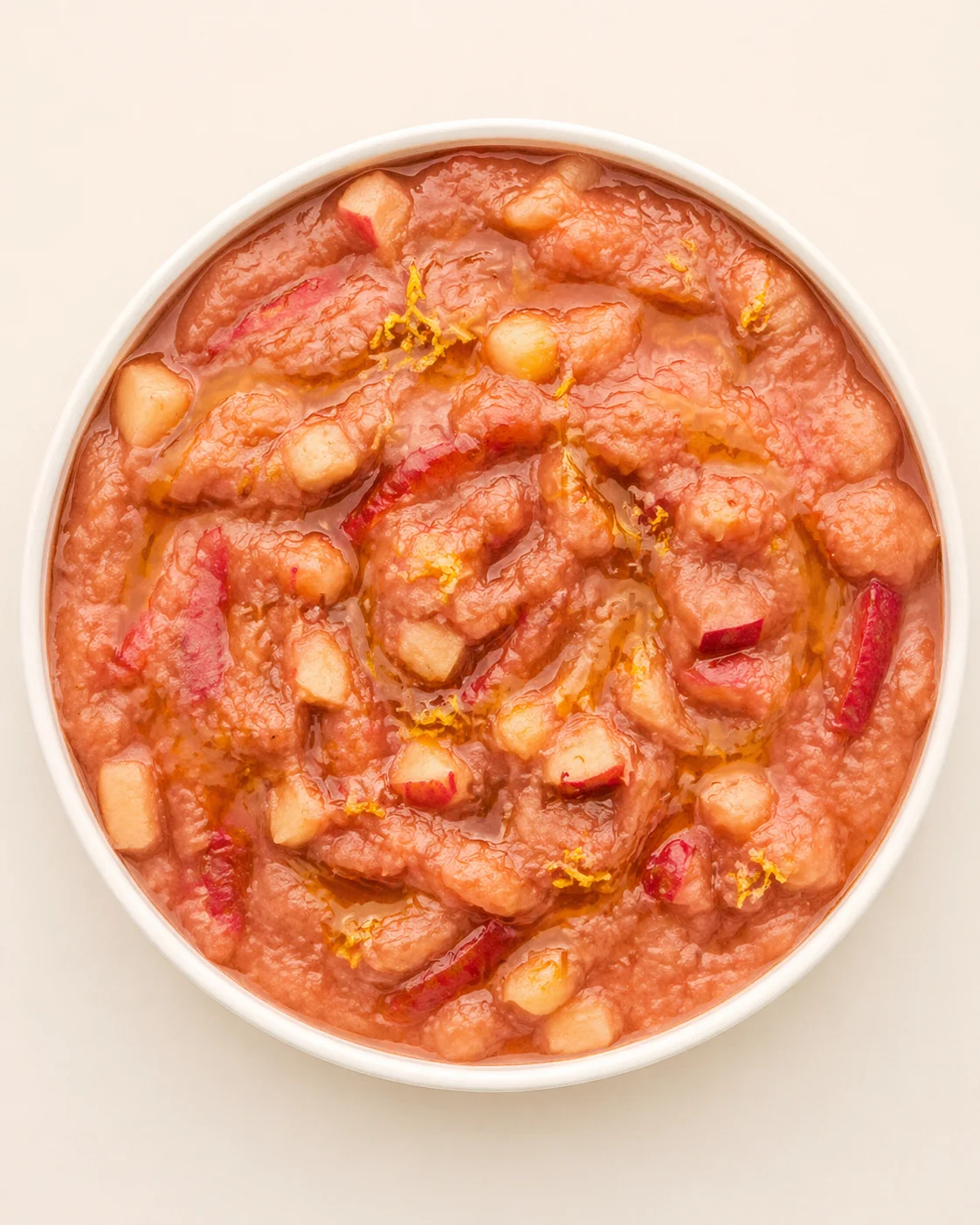 Straight-down overhead view of Quick Rhubarb Applesauce