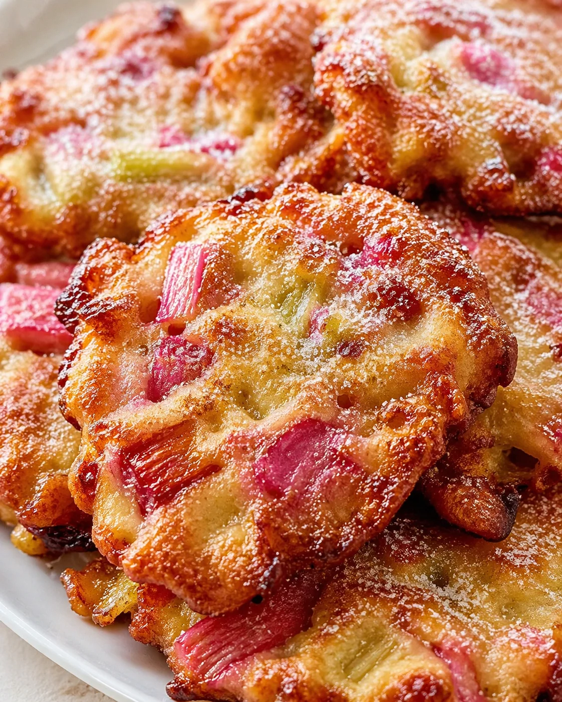 Final plated Baked Rhubarb Fritters served as a hero shot