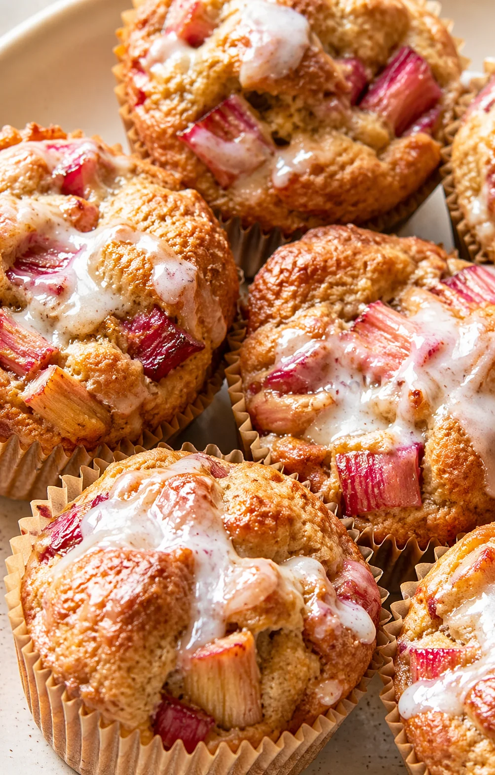Final plated Rhubarb Muffins with Yogurt served as a hero shot