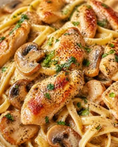 Final plated Chicken Mushroom Pasta: An Incredible Ultimate Recipe for Flavor Lovers – Crispy Savors served as a hero shot