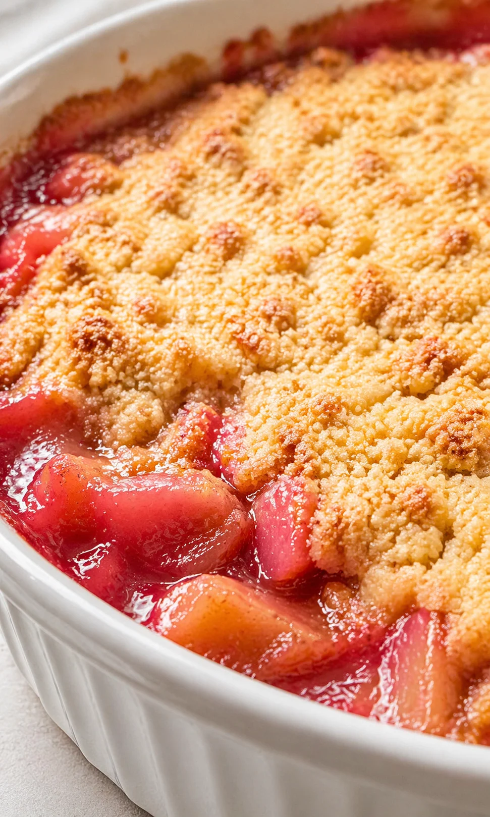 Final plated Easy Rhubarb Dump Cake Recipe served as a hero shot