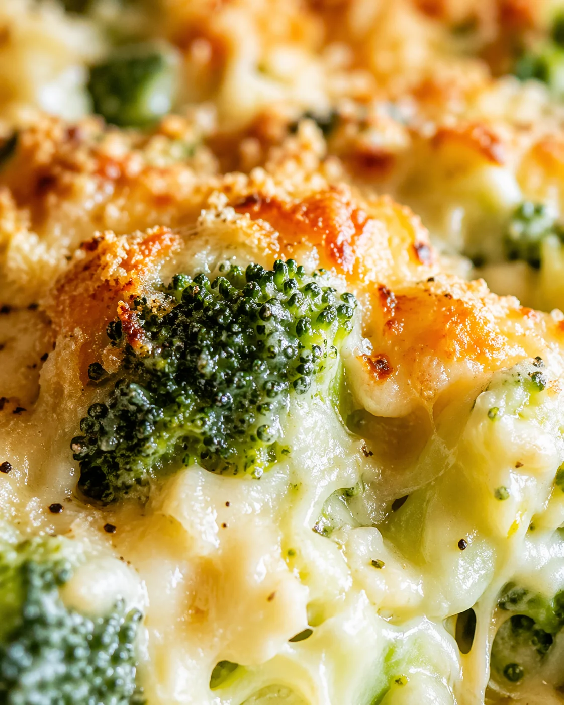 Tight detail shot of Irresistible Cauliflower Broccoli Casserole highlighting texture