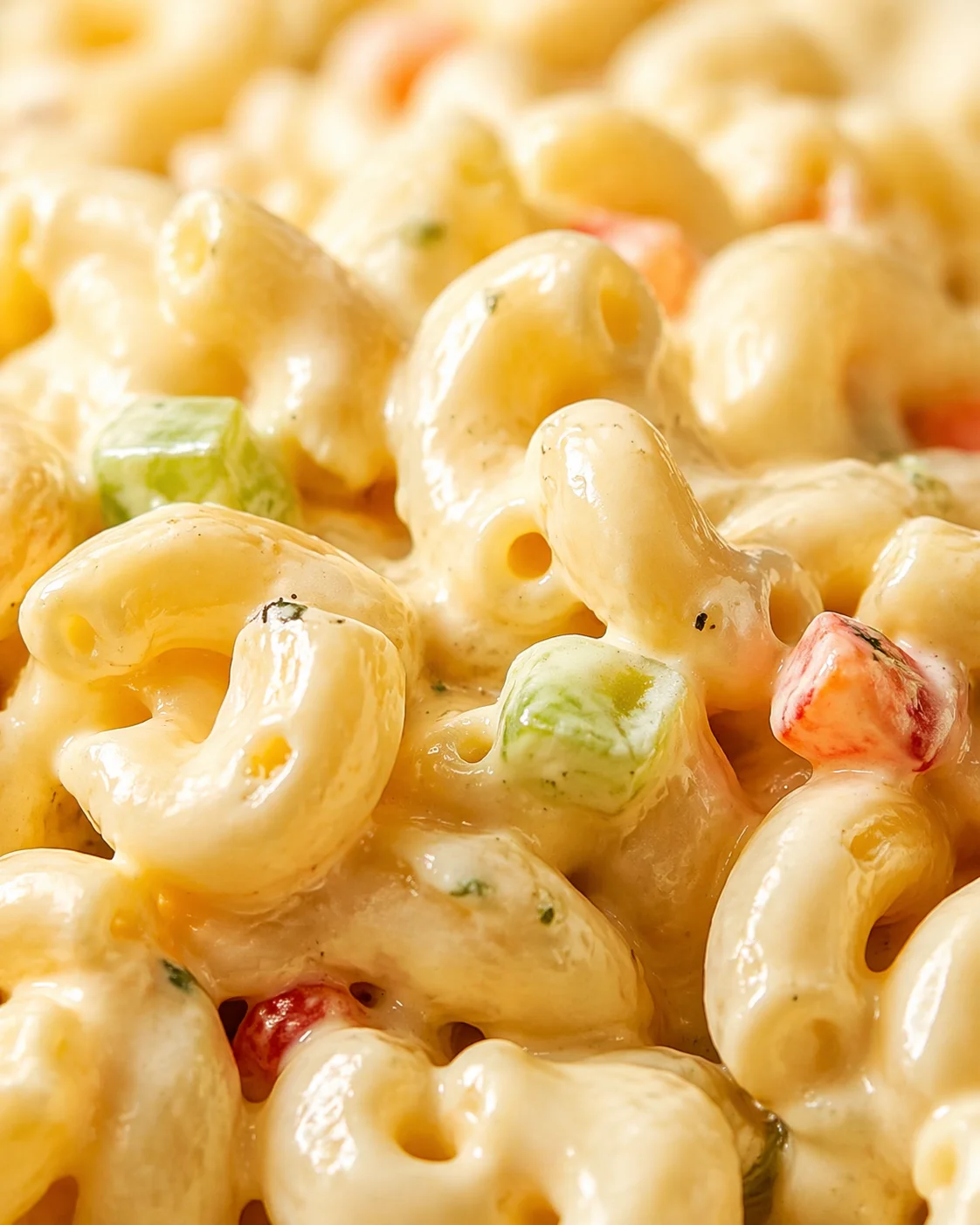 Tight detail shot of Dolly Parton's Macaroni Salad: Ultimate Creamy Comfort Dish highlighting texture