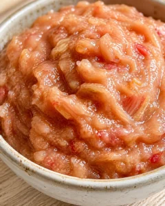 Final plated Quick Rhubarb Applesauce served as a hero shot