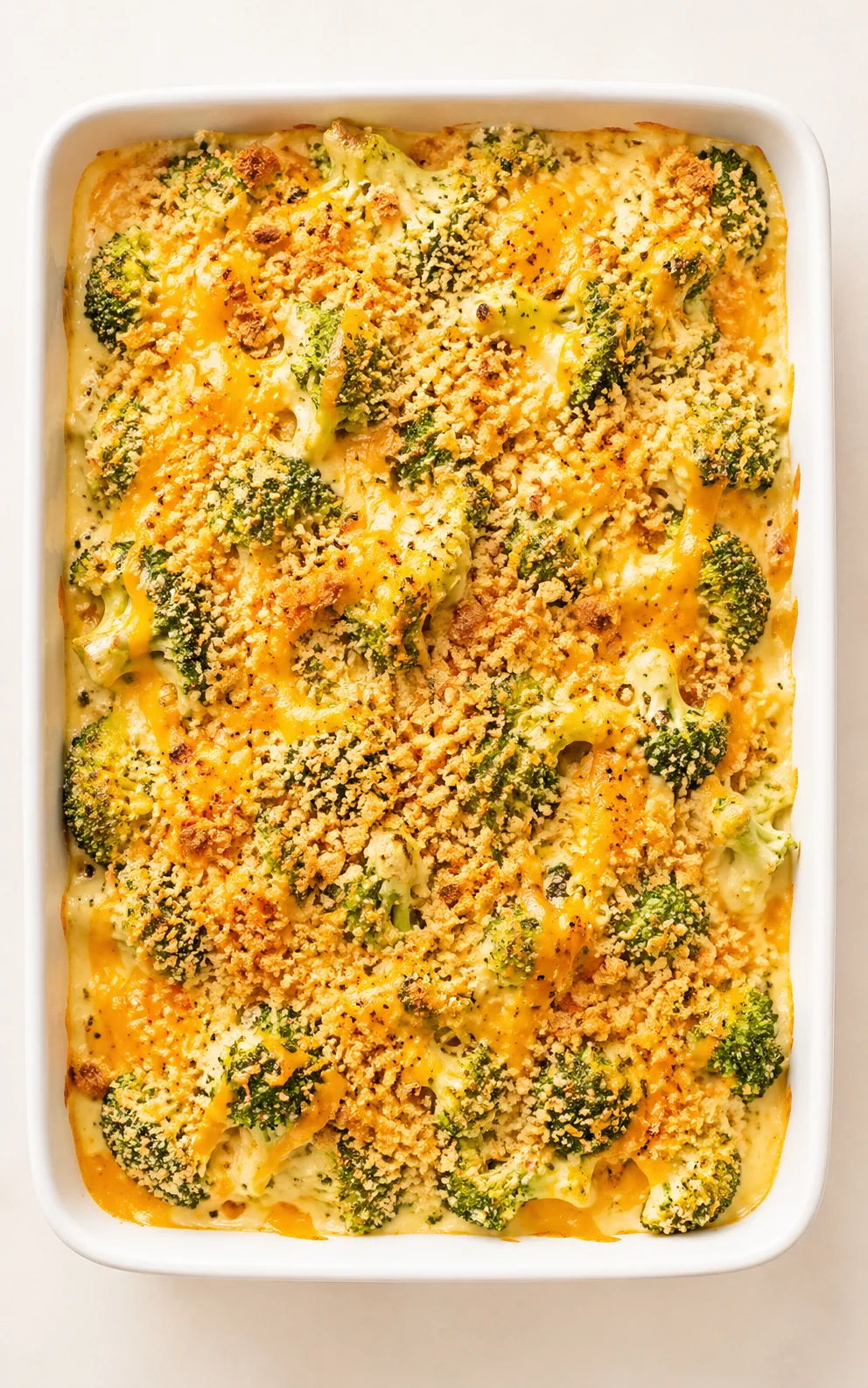 Straight-down overhead view of Broccoli Cheese Casserole Recipe