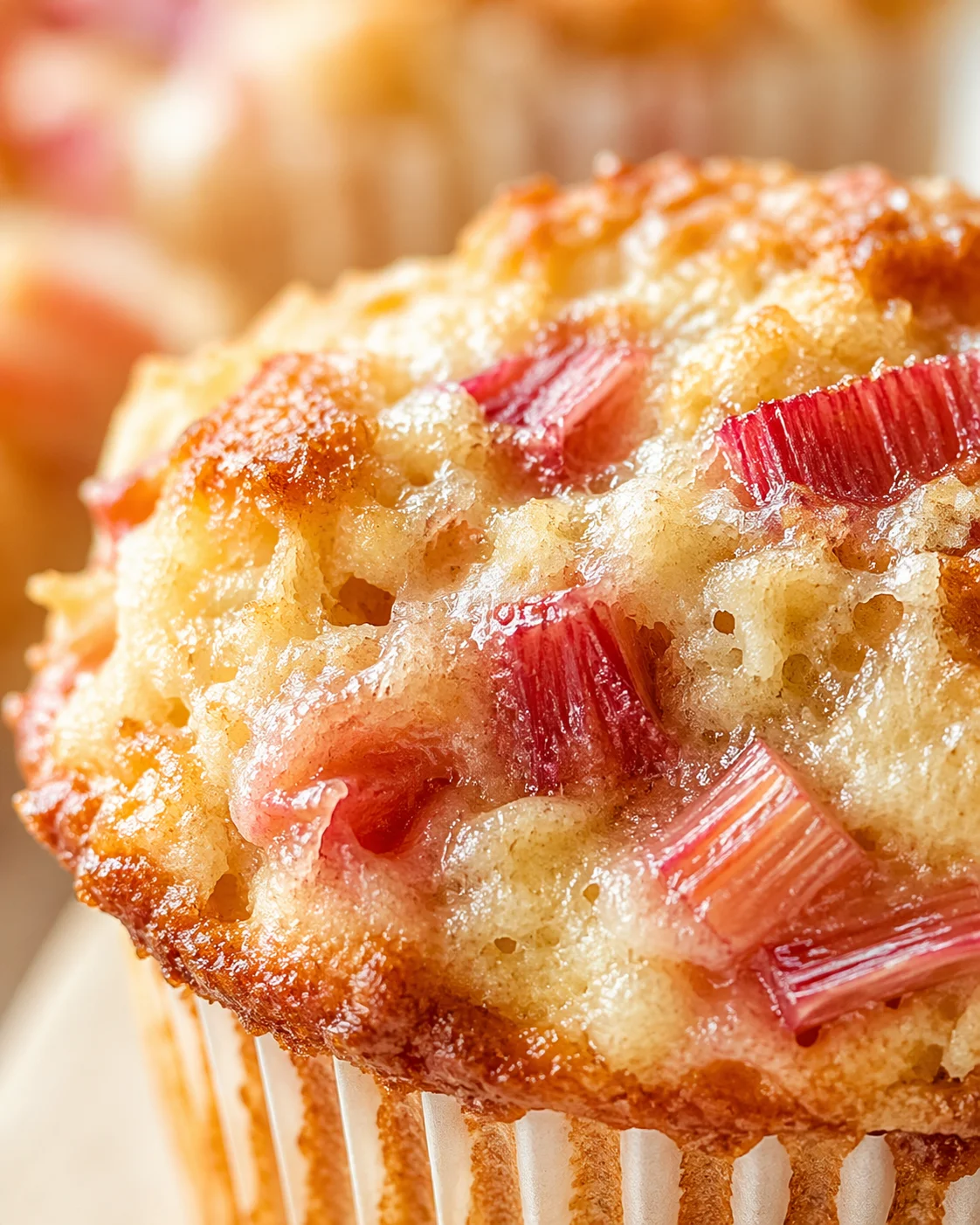 Tight detail shot of Rhubarb Muffins with Yogurt highlighting texture