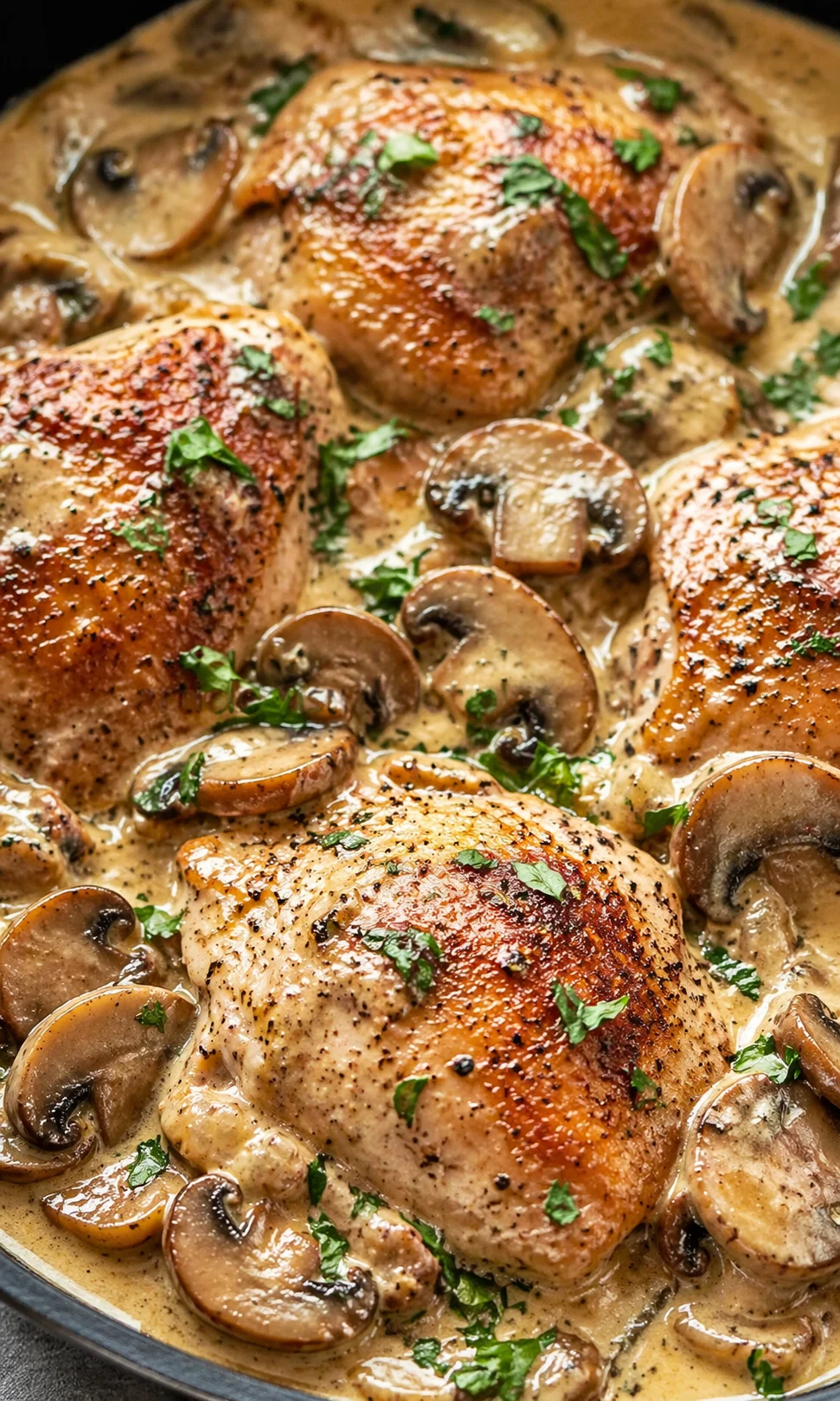 Final plated Creamy Mushroom Chicken – One-Pan Dinner served as a hero shot