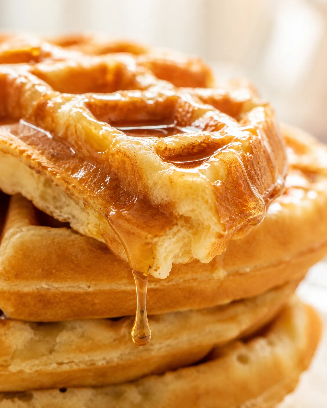 Close-up of fluffy cinnamon rolls with dripping caramel glaze.