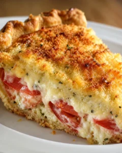 Freshly baked tomato pie with crispy crumb topping and melted cheese filling