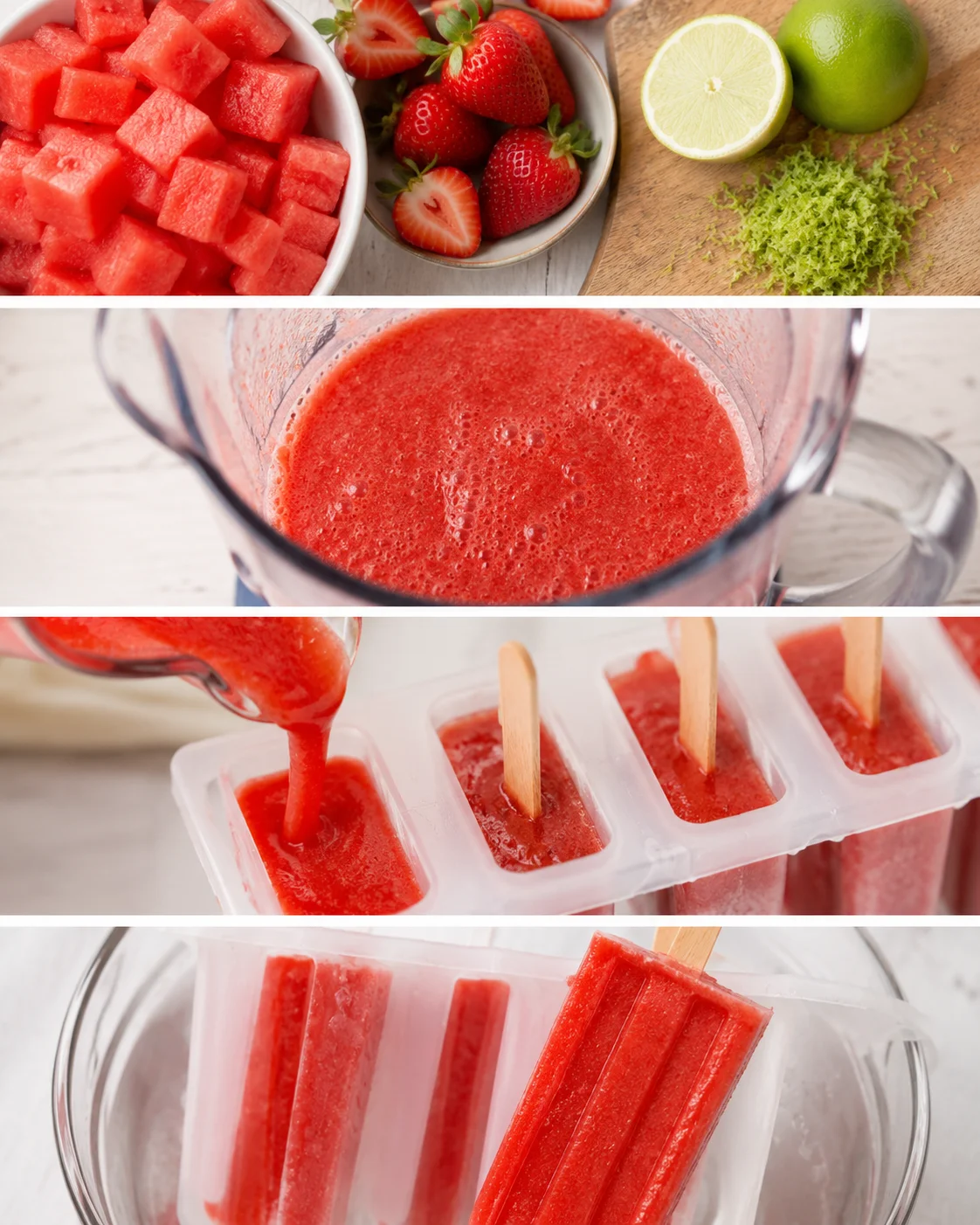 Refreshing Strawberry Watermelon Popsicles Homemade strawberry watermelon popsicles made with fresh fruit and lime slices.