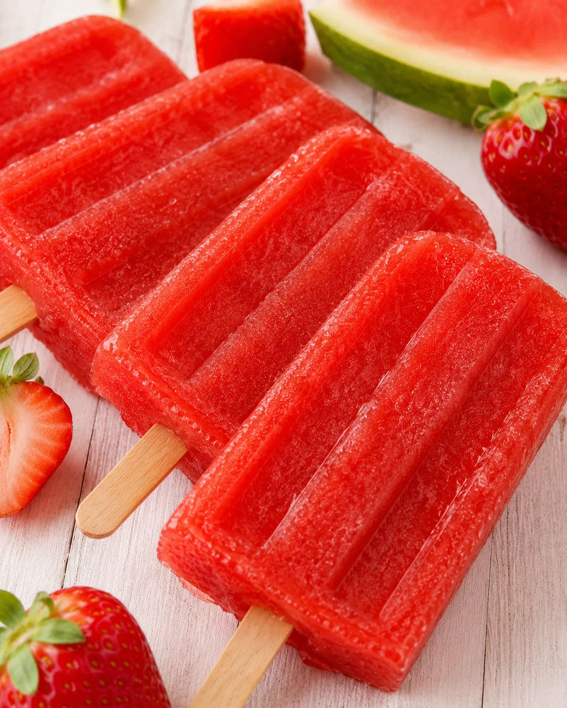 Refreshingly Delicious Watermelon Strawberry Popsicles Juicy watermelon and strawberries ready to be made into healthy summer popsicles.