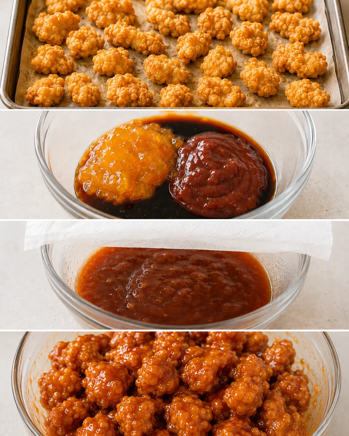 Crispy popcorn chicken coated in flavorful orange marmalade BBQ sauce.