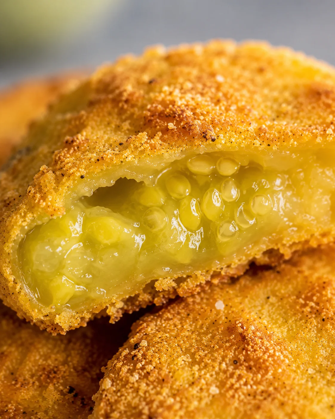 Golden, crispy air fryer green tomatoes with tangy filling inside.