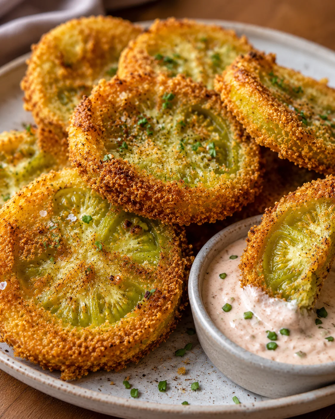 Golden, crispy fried green tomatoes served with tangy remoulade sauce.