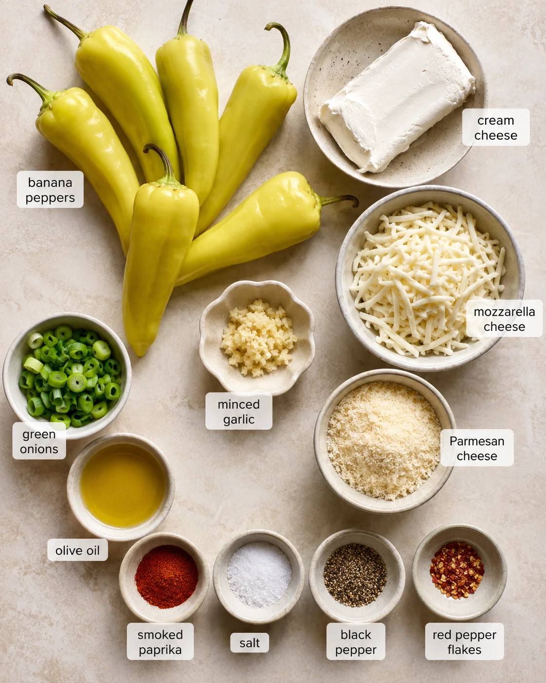Banana peppers filled with creamy cheese and toppings, ready to bake or air fry.