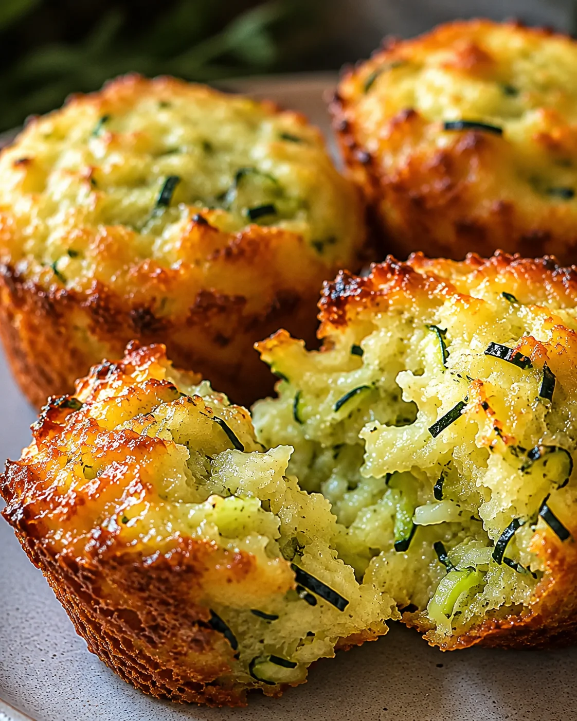 Golden, crispy Parmesan zucchini muffins with herbs and cheese topping.