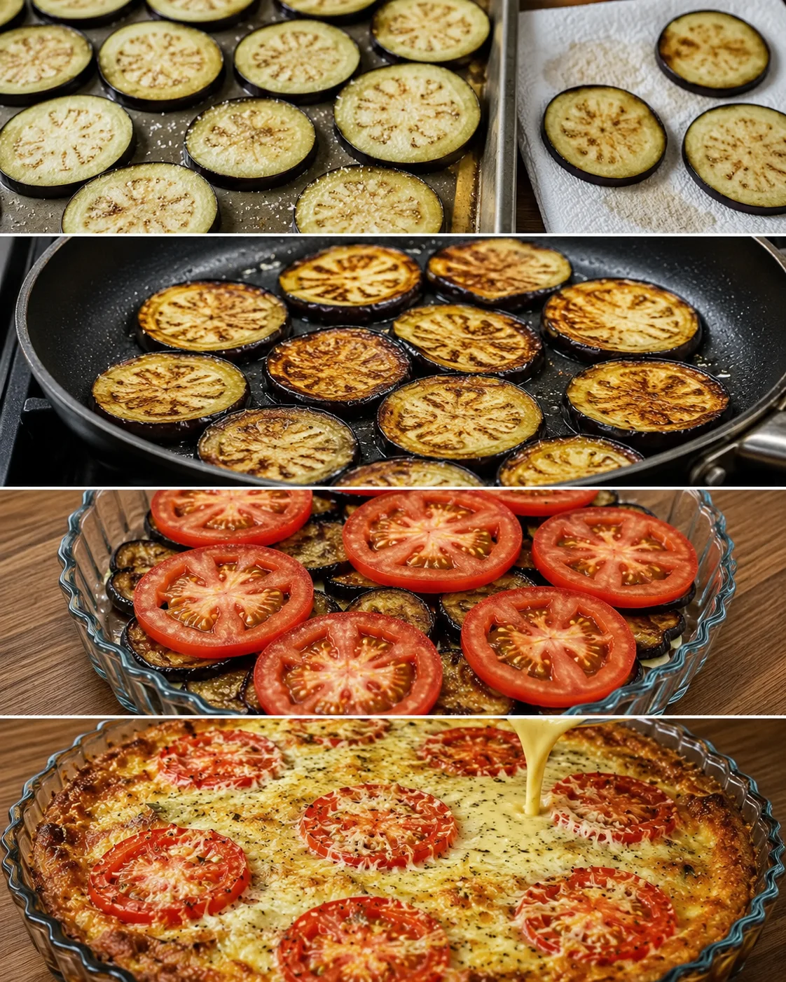 A delicious homemade tomato and eggplant pie with fresh ingredients and crispy crust.