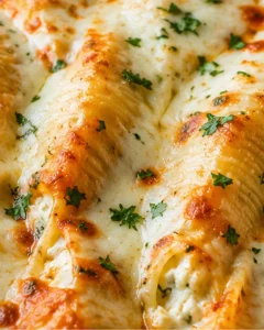 Baked stuffed pasta shells with melted cheese and fresh herbs.