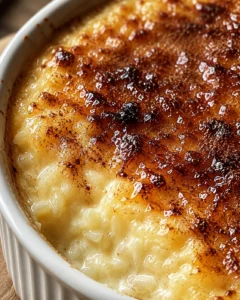 Delicious, golden-brown baked rice pudding with a creamy, caramelized top.