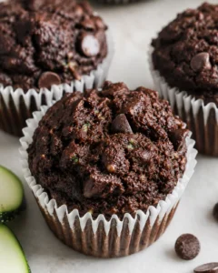 Delicious and moist whole wheat chocolate zucchini muffins fresh from the oven.