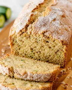 Close-up of freshly baked snickerdoodle zucchini bread with powdered sugar topping.