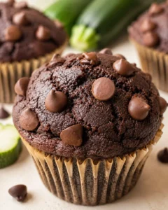 Delicious moist vegan chocolate muffins topped with chocolate chips, perfect for zucchini use.
