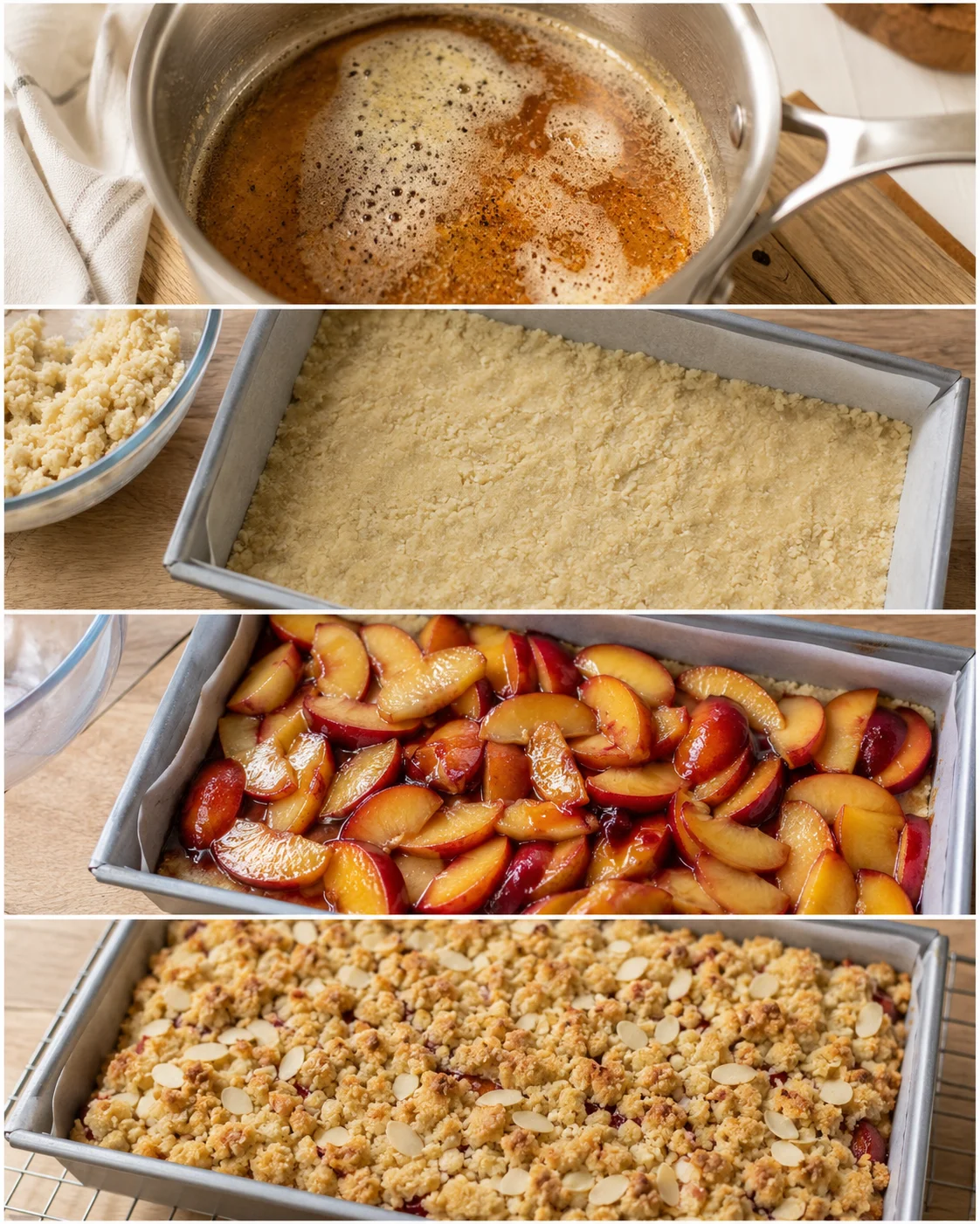 Brown Butter Nectarine Crumble Bars Golden crumble bars with juicy nectarines and almond shortbread crust.