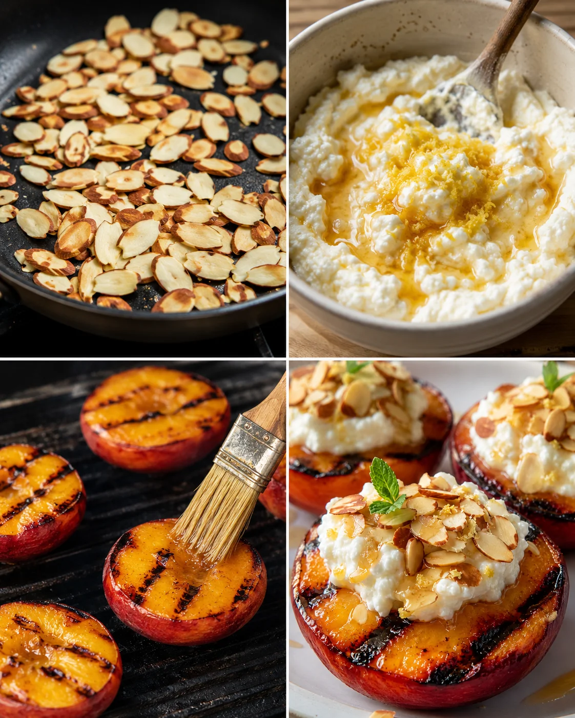 Grilled Nectarines with Honey Ricotta Delicious grilled nectarines topped with honey ricotta and toasted almonds.
