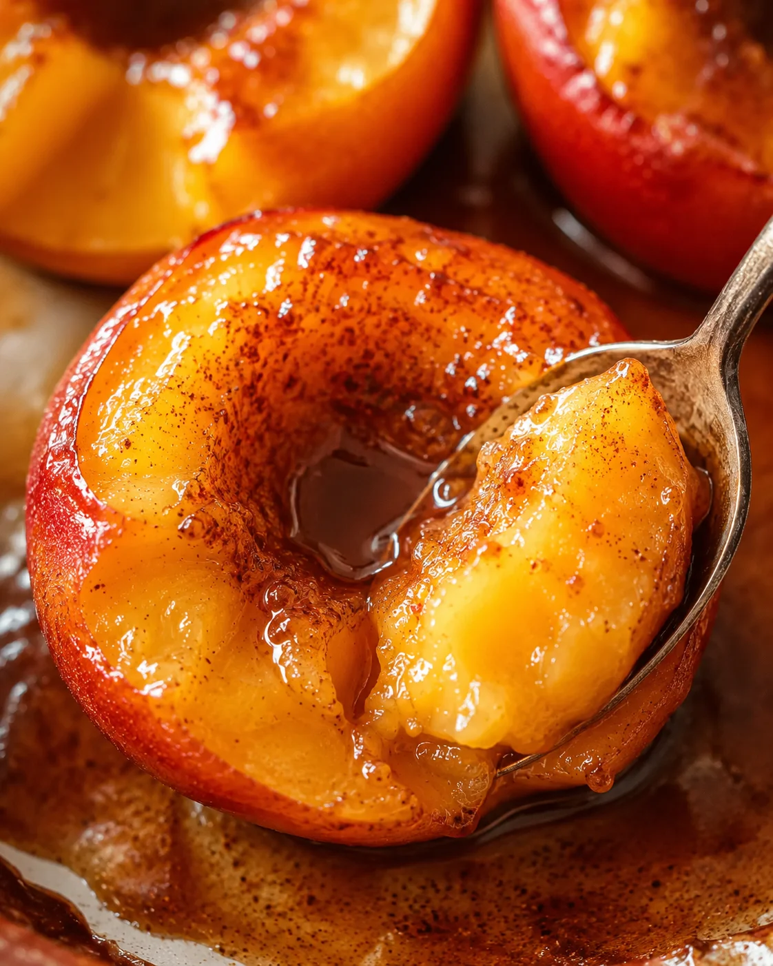 Juicy baked nectarines drizzled with warm cinnamon honey sauce, perfect for dessert