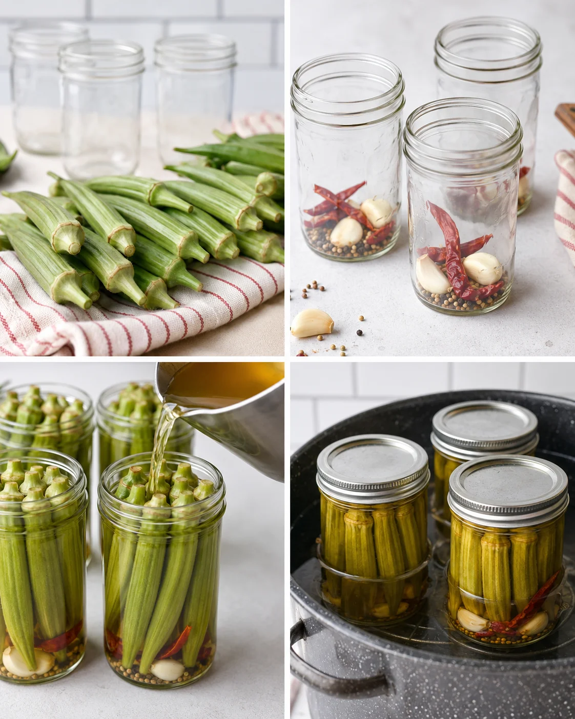 Step-by-step process of making crispy pickled okra with secret ingredient.