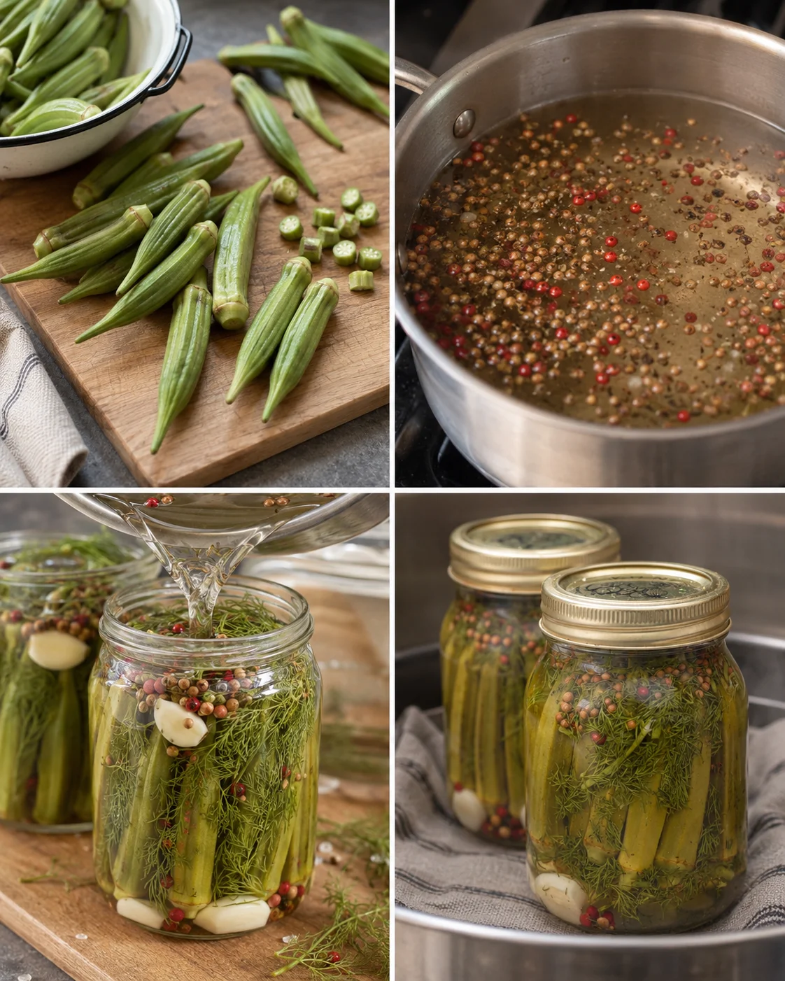 Steps to prepare and preserve crunchy pickled okra with garlic and dill