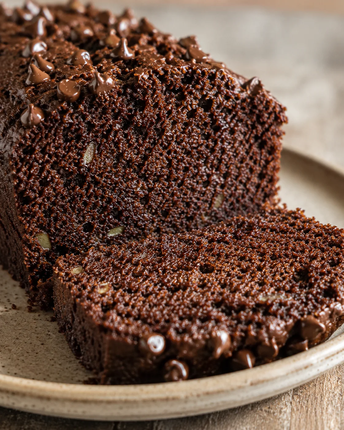 Chocolate Zucchini Bread with Mini Chips Moist and tender chocolate zucchini bread topped with mini chocolate chips
