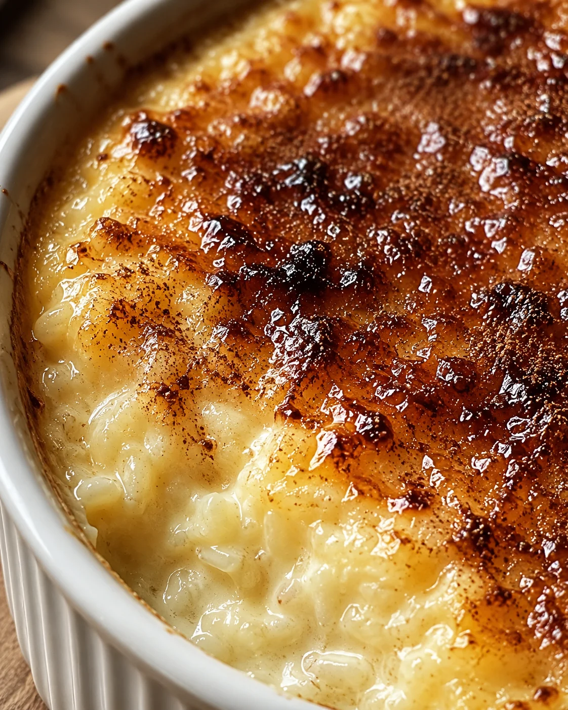 Delicious, golden-brown baked rice pudding with a creamy, caramelized top.
