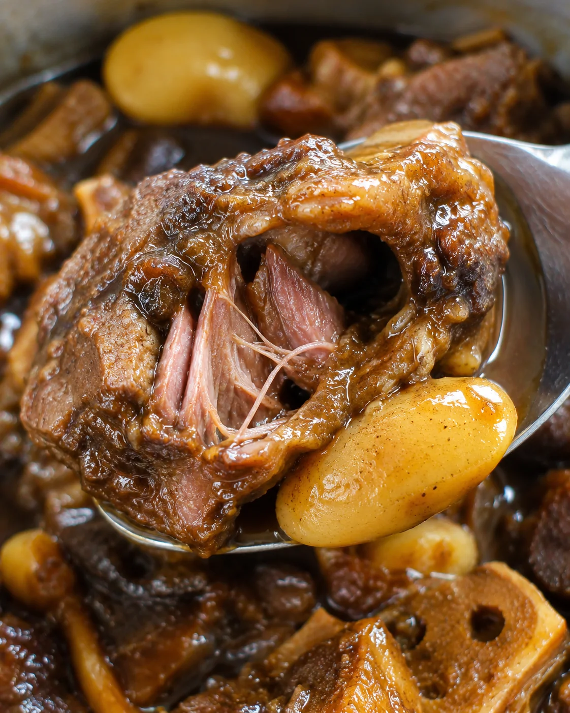 Savory Jamaican oxtail with tender meat and rich gravy, served with butter beans.