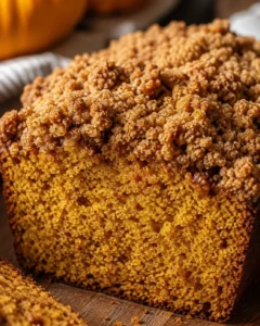 Close detail of pumpkin streusel bread crumb and streusel topping