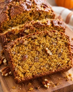 Alternate close-up serving of Pumpkin Pecan Bread Recipe